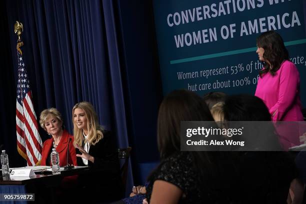 Small Business Administration Administrator Linda McMahon, Ivanka Trump, Adviser and daughter of President Donald Trump, and White House Press...