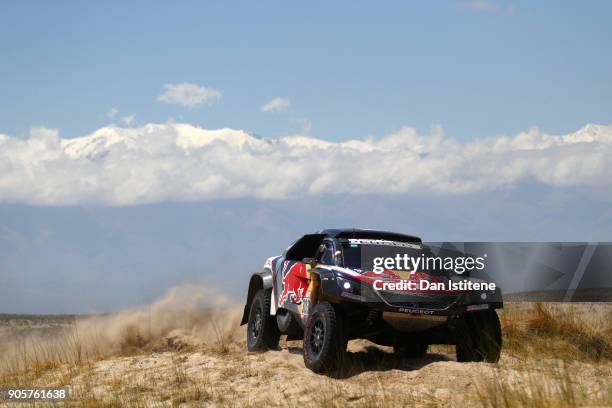 Carlos Sainz of Spain and Peugeot Total drives with co-driver Lucas Cruz of Spain in the 3008 DKR Peugeot car in the Classe : T1.4 2 Roues Motrices,...