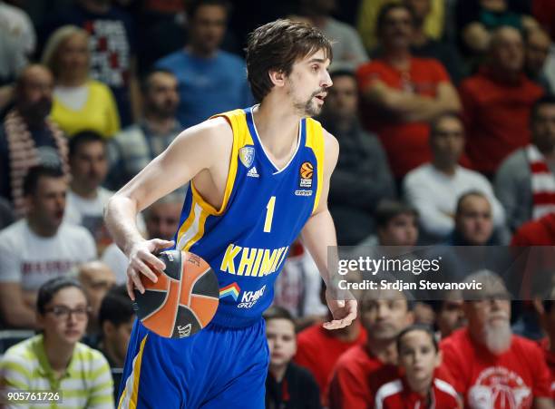 Alexey Shved of Khimki in action during the 2017/2018 Turkish Airlines EuroLeague Regular Season Round 18 game between Crvena Zvezda mts Belgrade and...