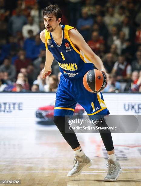 Alexey Shved of Khimki in action during the 2017/2018 Turkish Airlines EuroLeague Regular Season Round 18 game between Crvena Zvezda mts Belgrade and...