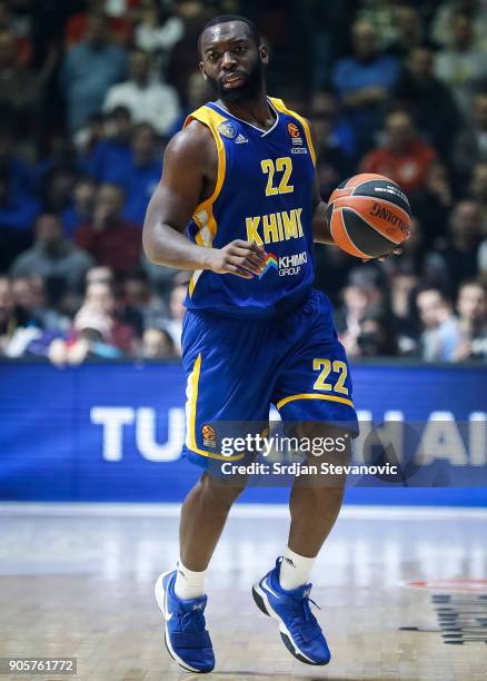 Charles Jenkins of Khimki in action during the 2017/2018 Turkish Airlines EuroLeague Regular Season Round 18 game between Crvena Zvezda mts Belgrade...