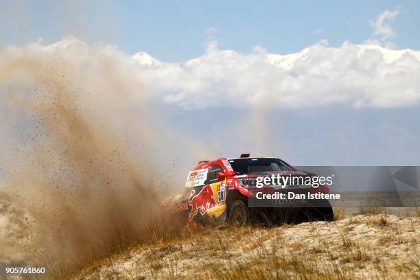 Nasser Al-Attiyah of Qatar and Toyota Gazoo Racing drives with co-driver Matthieu Baumel of France in the Hilux Toyota car in the Classe : T1.1 : 4x4...