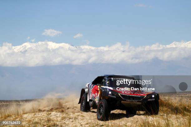 Carlos Sainz of Spain and Peugeot Total drives with co-driver Lucas Cruz of Spain in the 3008 DKR Peugeot car in the Classe : T1.4 2 Roues Motrices,...