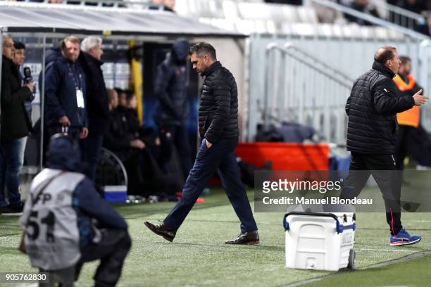 Head coach Jocelyn Gourvennec of Bordeaux looks dejected during the Ligue 1 match between FC Girondins de Bordeaux and SM Caen at Stade Matmut...