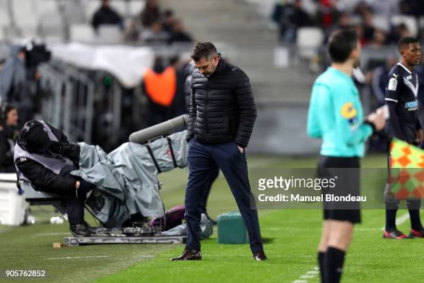 Head coach Jocelyn Gourvennec of Bordeaux during the Ligue 1 match between FC Girondins de Bordeaux and SM Caen at Stade Matmut Atlantique on January...