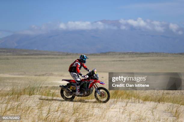 Ricky Brabec of the United States and HRC Honda Rally Team rides a CRF 450 Rally Honda bike in the Elite ASO during stage ten of the 2018 Dakar Rally...