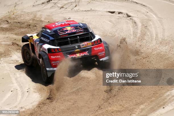 Cyril Despres of France and Peugeot Total drives with co-driver David Castera of France in the 3008 DKR Peugeot car in the Classe : T1.4 2 Roues...