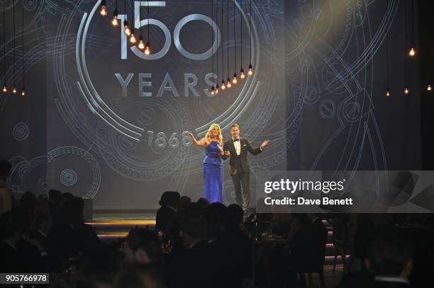 Tess Daly and IWC Schaffhausen CEO Christoph Grainger-Herr speak at the IWC Schaffhausen Gala celebrating the Maison's 150th anniversary and the...