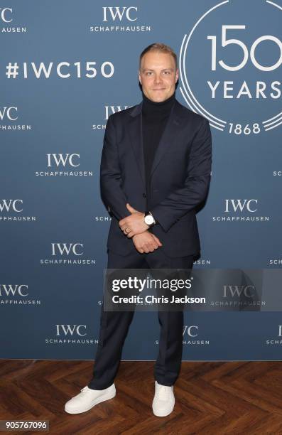 Valtteri Bottas visits the IWC booth during the Maison's launch of its Jubilee Collection at the Salon International de la Haute Horlogerie on...