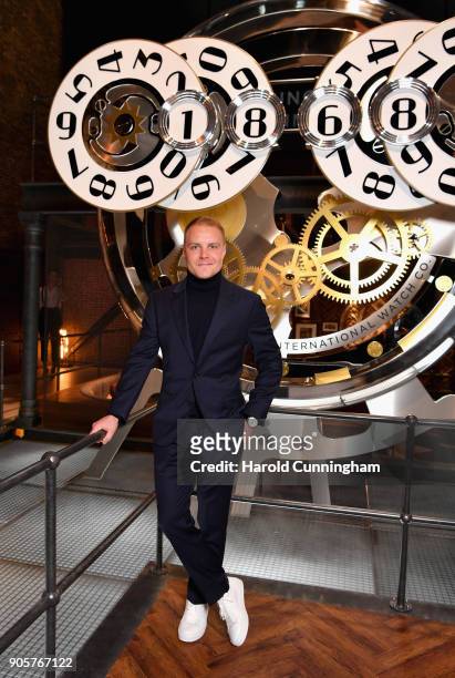 Valtteri Bottas visits the IWC booth during the Maison's launch of its Jubilee Collection at the Salon International de la Haute Horlogerie on...