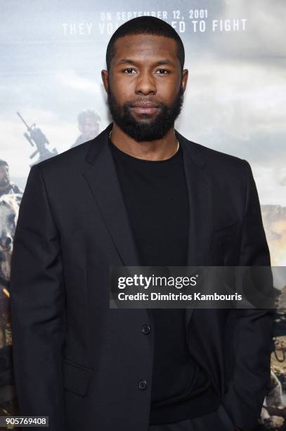 Trevante Rhodes attends the world premiere of "12 Strong" at Jazz at Lincoln Center on January 16, 2018 in New York City.