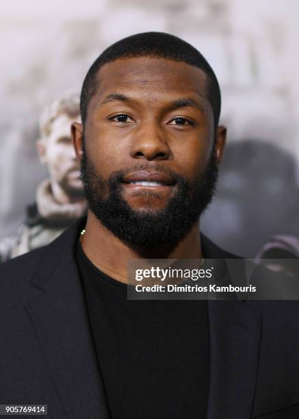 Trevante Rhodes attends the world premiere of "12 Strong" at Jazz at Lincoln Center on January 16, 2018 in New York City.