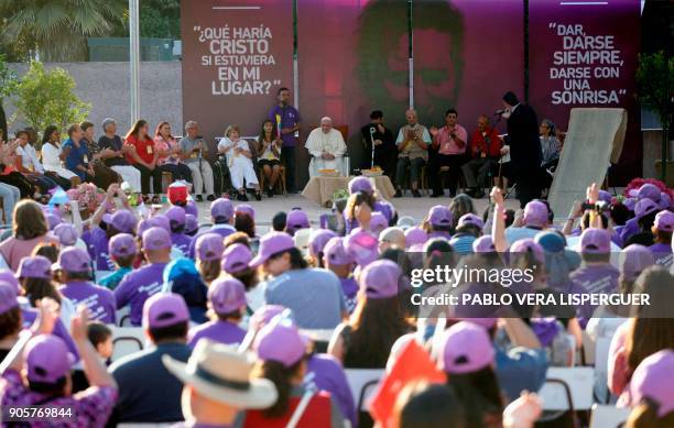 Pope Francis is pictured during his visit at Padre Hurtado Sanctuary in Santiago, on January 16, 2018. The pope landed in Santiago late Monday on his...