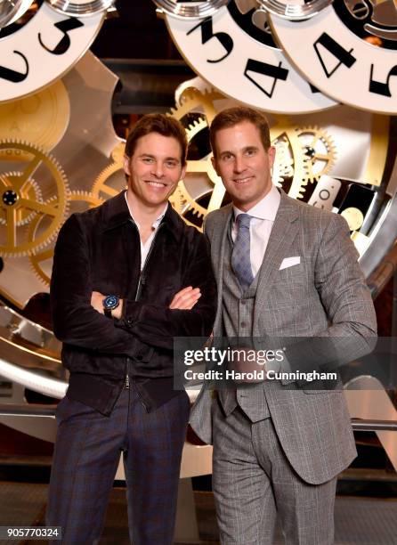 James Marsden and Christoph Grainger-Herr at the IWC booth during the Maison's launch of its Jubilee Collection at the Salon International de la...