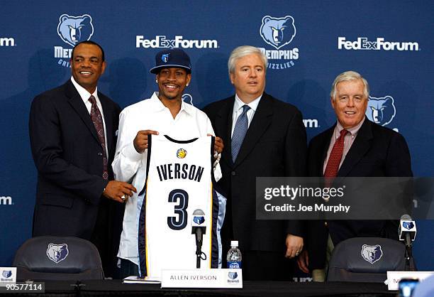 Lionel Hollins, head coach of the Memphis Grizzlies, Allen Iverson, of the Memphis Grizzlies, Chris Wallace, General Manager of the Memphis Grizzlies...