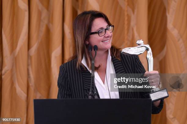 Honoree Victoria Alonso accepts the Distinguished Leadership Award onstage at the Advanced Imaging Society 2018 Lumiere Technology Awards Featuring...