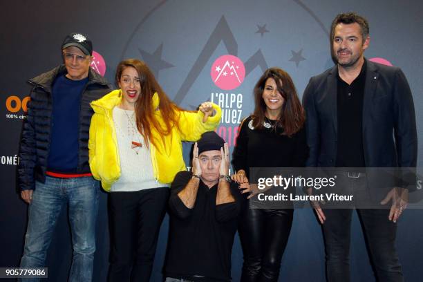 Christophe Lambert, Audrey Dana, Franck Dubosc, Reem Kherici and Aurnaud Ducret attend Opening Ceremony during the 21st L'Alpe D'Huez Comedy Film...