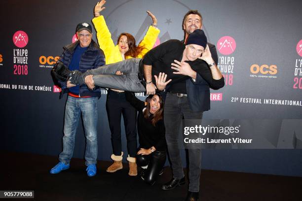 Christophe Lambert, Audrey Dana, Franck Dubosc, Reem Kherici and Aurnaud Ducret attend Opening Ceremony during the 21st L'Alpe D'Huez Comedy Film...