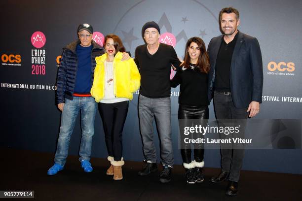 Christophe Lambert, Audrey Dana, Franck Dubosc, Reem Kherici and Aurnaud Ducret attend Opening Ceremony during the 21st L'Alpe D'Huez Comedy Film...