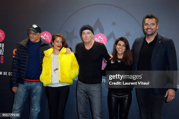 Christophe Lambert, Audrey Dana, Franck Dubosc, Reem Kherici and Aurnaud Ducret attend Opening Ceremony during the 21st L'Alpe D'Huez Comedy Film...