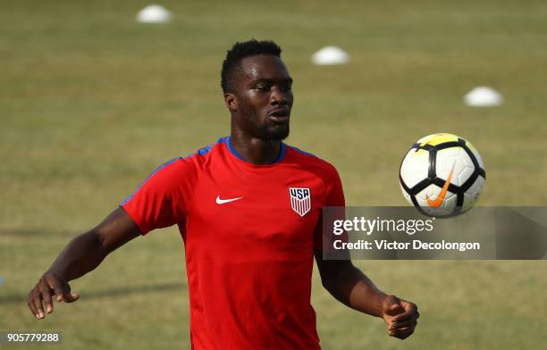 Sapong of the US Men's National Soccer Team trains at StubHub Center on January 16, 2018 in Carson, California.