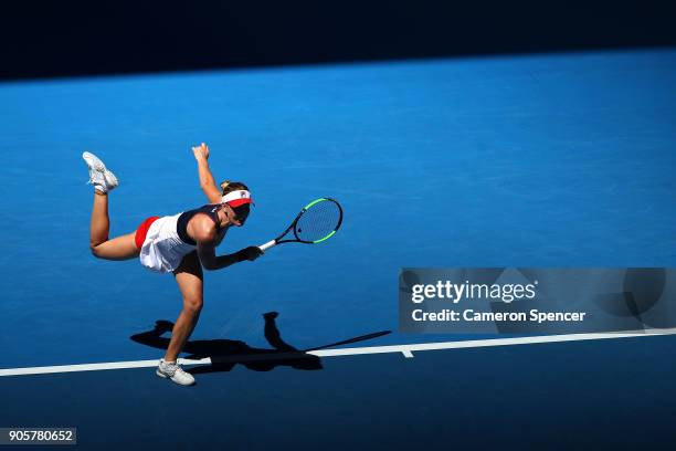 Olivia Rogowska of Australia serves in her second round match against Marta Kostyuk of Ukraine on day three of the 2018 Australian Open at Melbourne...