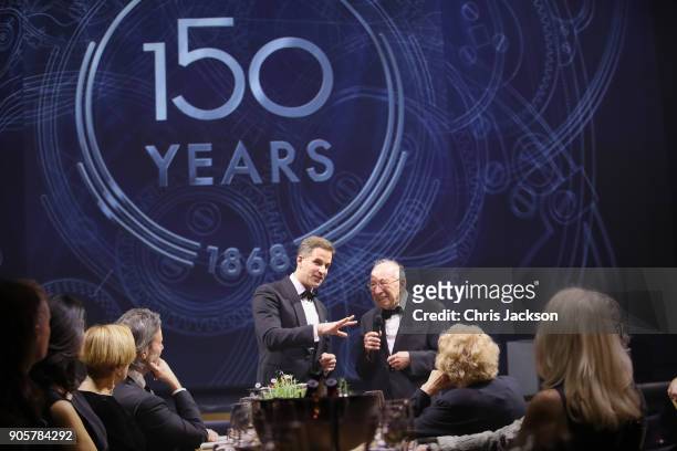 Schaffhausen Christoph Grainger-Herr and and IWC watchmaker Kurt Klaus on stage at the IWC Schaffhausen Gala celebrating the Maisons 150th...