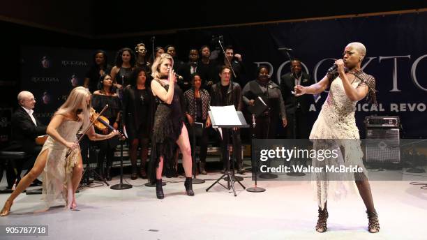 Henry Aaronson, Mariead Nesbitt, Chloe Lowery and Kimberly Nichole performing during the Performance Presentation of "Rocktopia" at SIR Studios on...