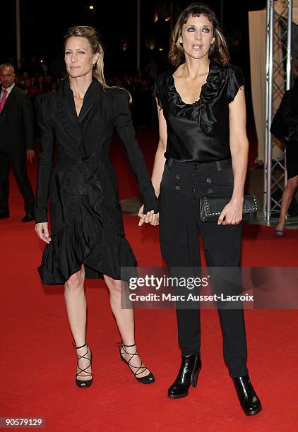 Actress Robin Wright Penn and US director Rebecca Miller pose before the screening of 'The Private Lives Of Pippa Lee' at the 35th Deauville American...