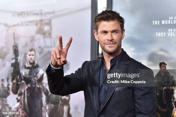Actor Chris Hemsworth attends the "12 Strong" World Premiere at Jazz at Lincoln Center on January 16, 2018 in New York City.