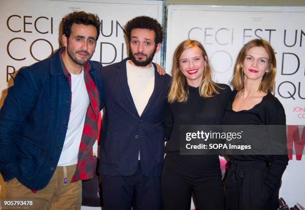 French actors Jonathan Cohen, William Lebghil and french actress Camille Razat, Margot Bancilhon at the premiere "Ami Ami" in the cinema ugc cine...