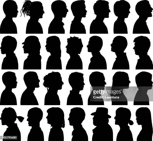 highly detailed heads - silhouette headshot stock illustrations