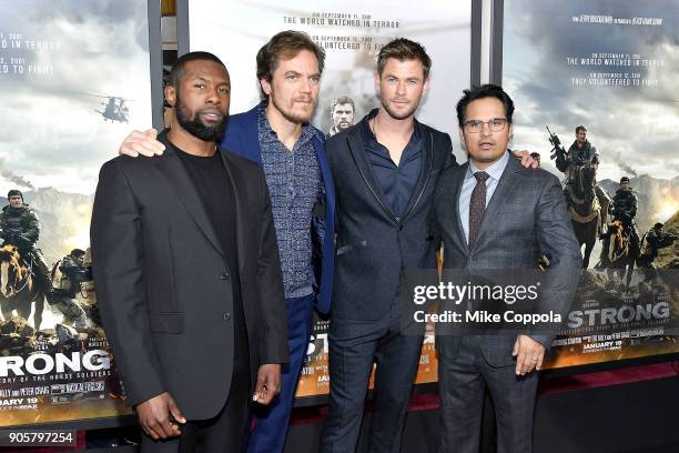 Trevante Rhodes, Michael Shannon, Chris Hemsworth, and Michael Pena attend the "12 Strong" World Premiere at Jazz at Lincoln Center on January 16,...