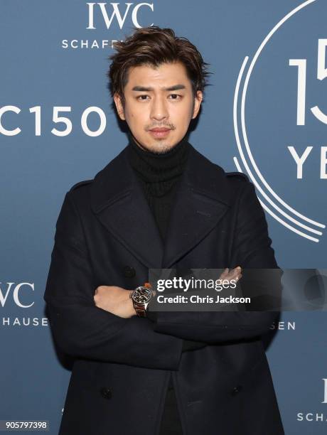 Chen Bolin visits the IWC booth during the Maison's launch of its Jubilee Collection at the Salon International de la Haute Horlogerie on January 16,...