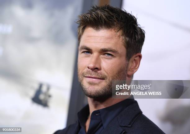 Actor Chris Hemsworth attends the world premiere of "12 Strong" at Jazz at Lincoln Center on January 16 in New York City. / AFP PHOTO / ANGELA WEISS