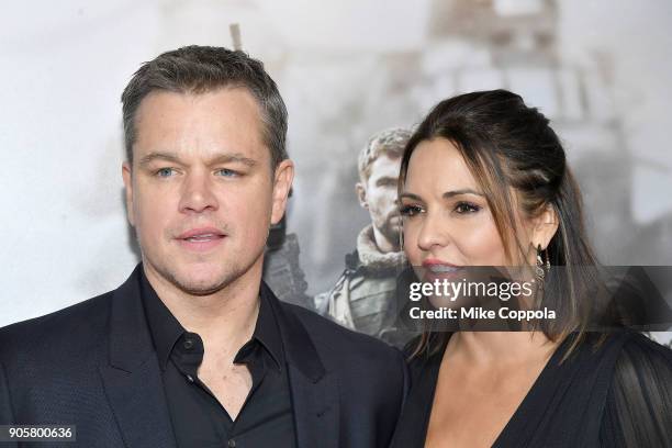 Actor Matt Damon and wife Luciana Damon attend the "12 Strong" World Premiere at Jazz at Lincoln Center on January 16, 2018 in New York City.