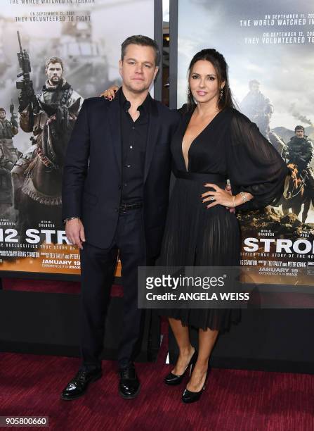 Actor Matt Damon and his wife Luciana Damon attend the world premiere of "12 Strong" at Jazz at Lincoln Center on January 16 in New York City.