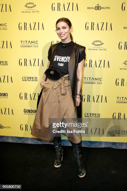 Blogger Masha Sedgwick attends the Grazia Fashion Dinner at Titanic Deluxe Hotel on January 16, 2018 in Berlin, Germany.