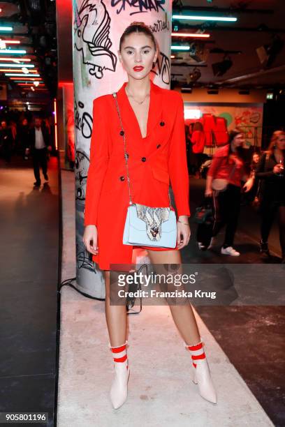 Stefanie Giesinger during the Marc Cain Fashion Show Berlin Autumn/Winter 2018 at metro station Potsdamer Platz on January 16, 2018 in Berlin,...