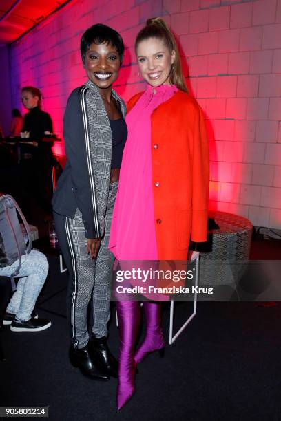 Nikeata Thompson and Victoria Swarovski during the Marc Cain Fashion Show Berlin Autumn/Winter 2018 at metro station Potsdamer Platz on January 16,...