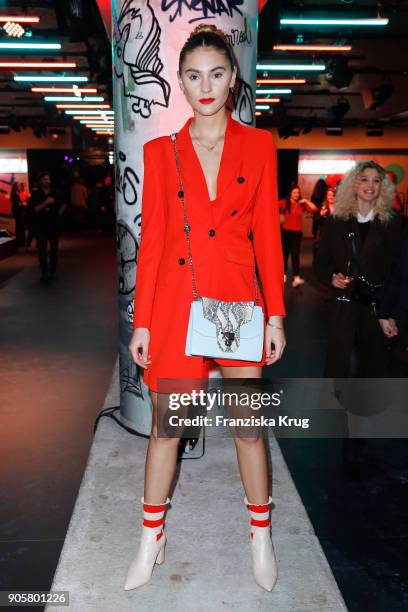 Stefanie Giesinger during the Marc Cain Fashion Show Berlin Autumn/Winter 2018 at metro station Potsdamer Platz on January 16, 2018 in Berlin,...