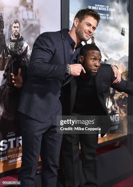 Chris Hemsworth and Trevante Rhodes attend the "12 Strong" World Premiere at Jazz at Lincoln Center on January 16, 2018 in New York City.