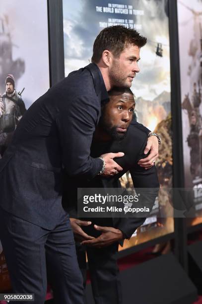 Chris Hemsworth and Trevante Rhodes attend the "12 Strong" World Premiere at Jazz at Lincoln Center on January 16, 2018 in New York City.