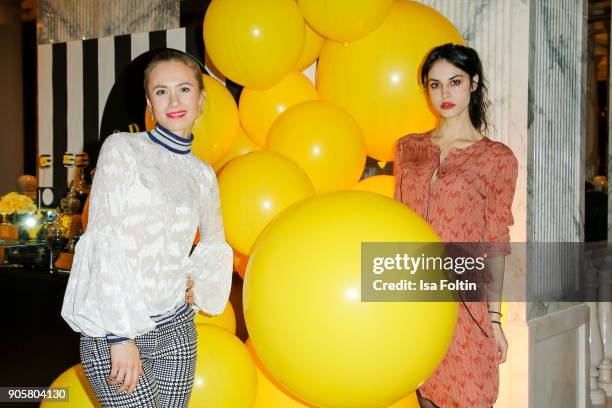 German actress Alina Levshin and German actress Violetta Schurawlow during the Grazia Fashion Dinner at Titanic Deluxe Hotel on January 16, 2018 in...
