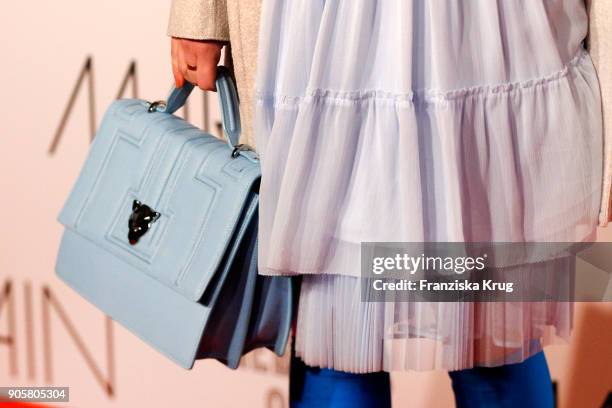 Kathrin Gelinsky, bag detail, during the Marc Cain Fashion Show Berlin Autumn/Winter 2018 at metro station Potsdamer Platz on January 16, 2018 in...