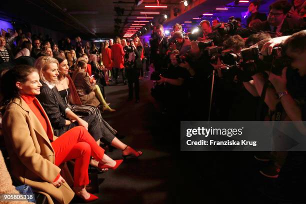 Yvonne Catterfeld. Lena Gercke and Lena Meyer-Landrut during the Marc Cain Fashion Show Berlin Autumn/Winter 2018 at metro station Potsdamer Platz on...