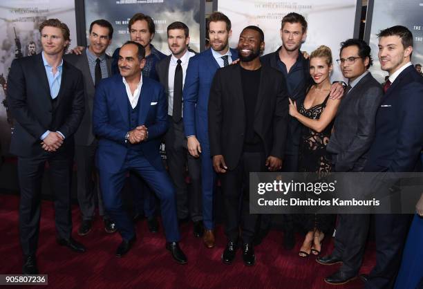 Michael Shannon, Trevante Rhodes, Michael Shannon, Chris Hemsworth, Elsa Pataky and Michael Pena pose with the cast and crew at the world premiere of...