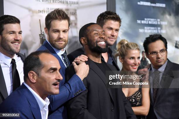 Actors Austin Stowell, Navid Negahban, Geoff Stults, Trevante Rhodes, Chris Hemsworth, Elsa Pataky, Michael Pena, and Austin Herbert attend the "12...