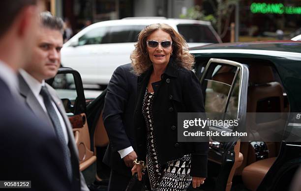 Diane von Furstenberg enters the funeral of writer Dominick Dunne at The Church of St. Vincent Ferrer on September 10, 2009 in New York City. Dunne...