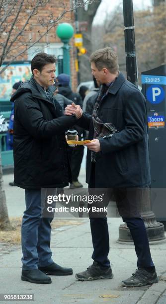 Actors Adam Rothenberg and Marc Blucas on set of the AMC drama series "Dietland" on January 16, 2018 in New York City.